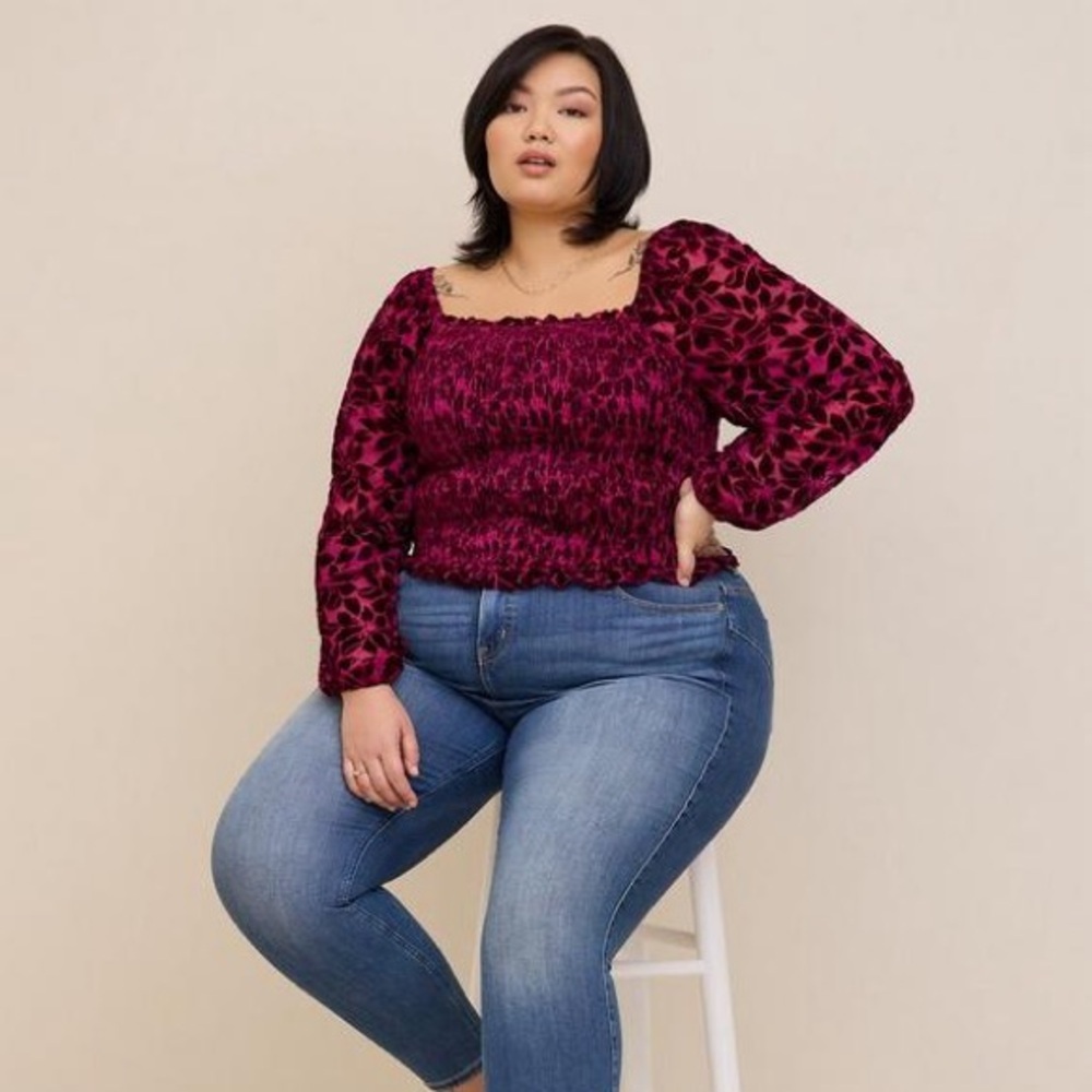 NWT Torrid Velvet Smocked Blouse
